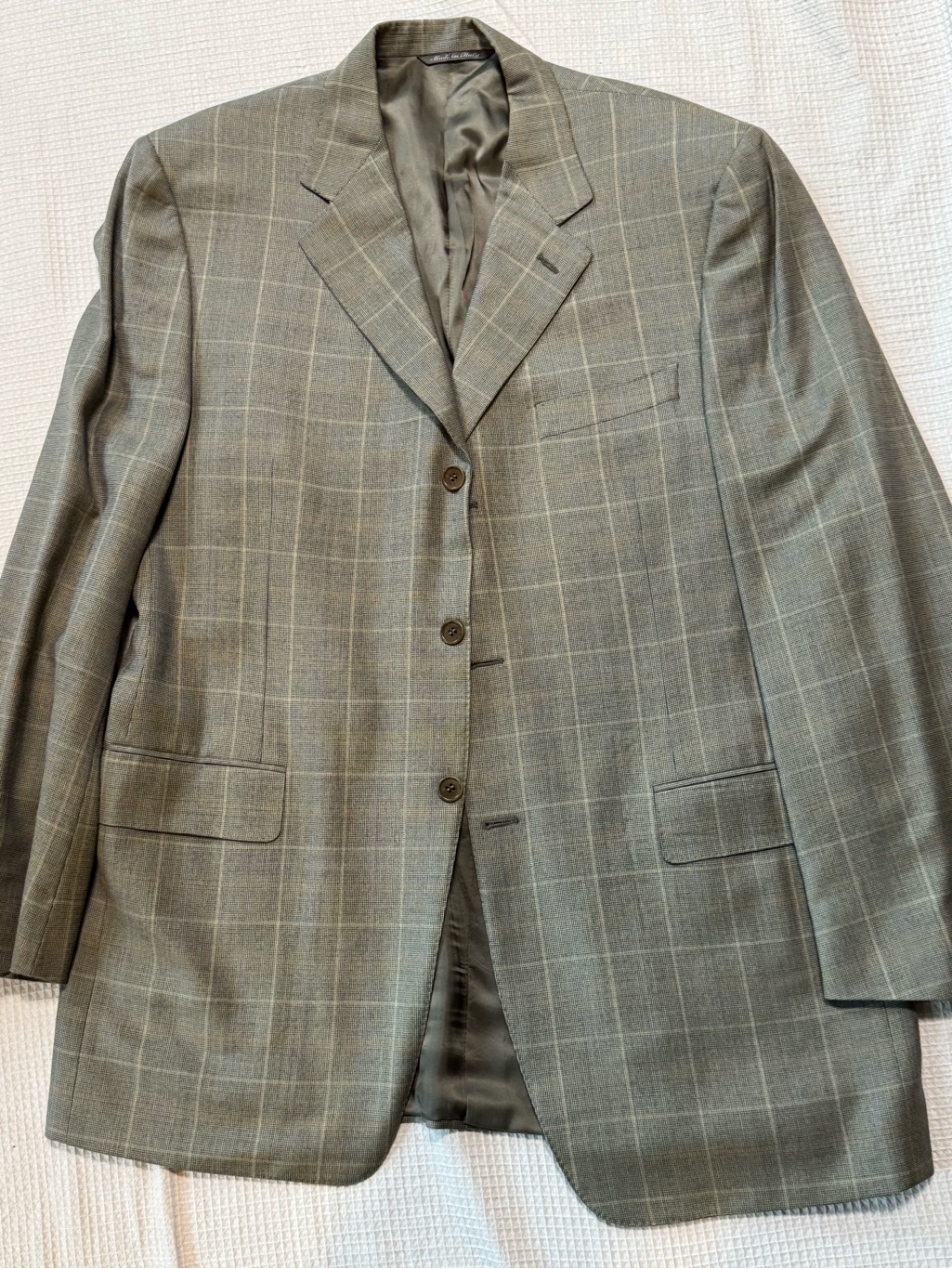 $1950.00 Canali Made In Italy Men's Windowpane Blazer In Beige Check